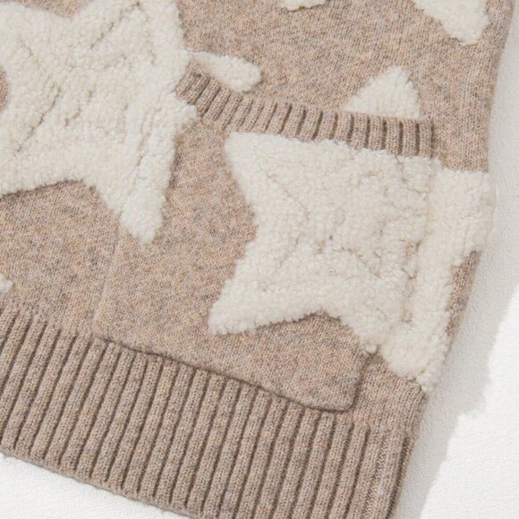 Khaki Casual Women's Cute And Star Pattern Loose Fit Cardigan - Picture 8 of 8